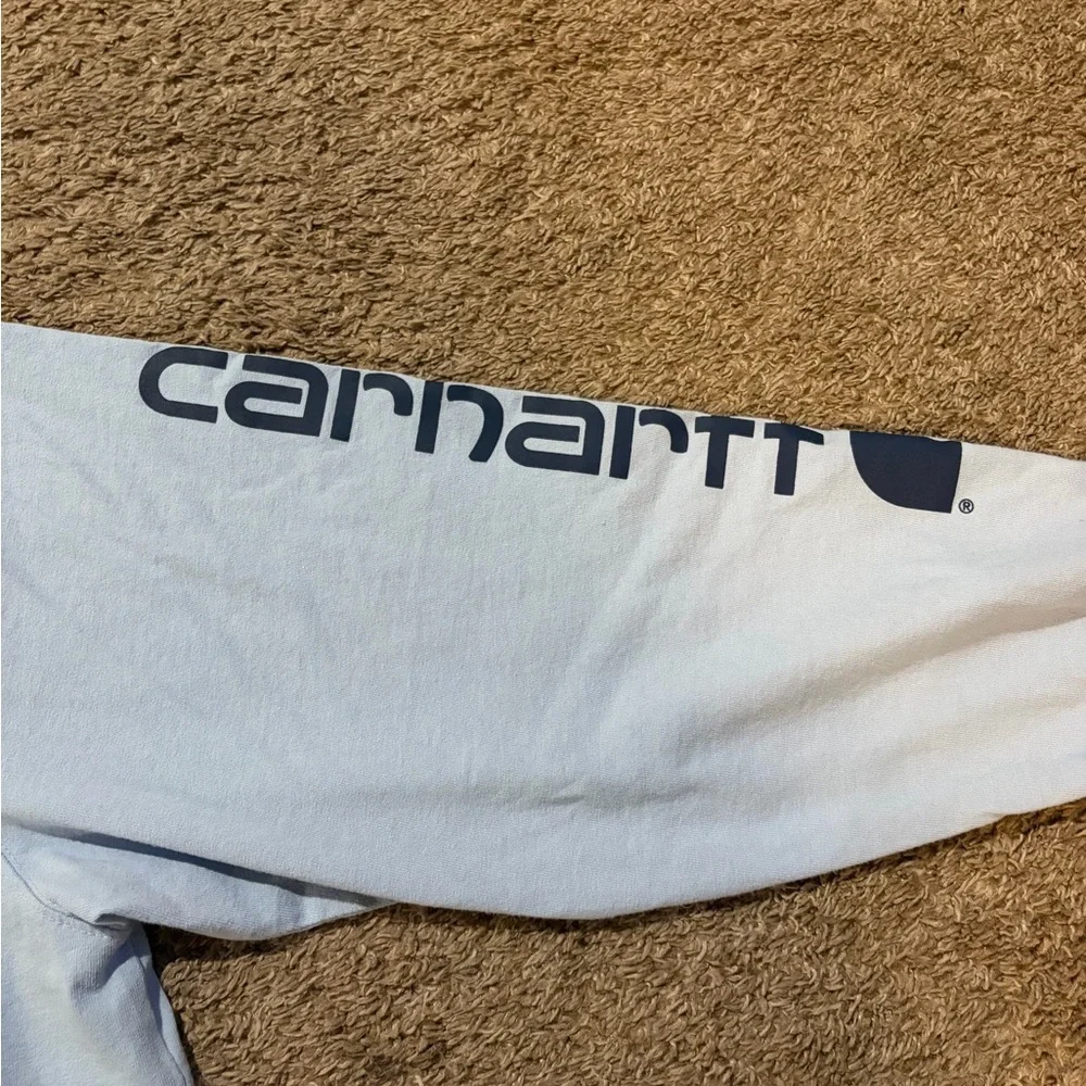 Carhartt Mens XL Long Sleeve Tee Shirt Loose Fit Light Blue w/ Logo Sleeve - Picture 3 of 7